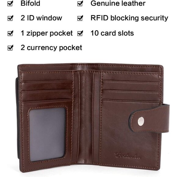 Women Leather Wallet RFID Blocking Small Bifold Zipper 3-coffee - Picture 5 of 7